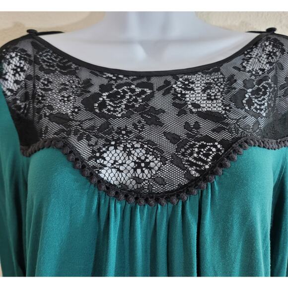 Soft Surroundings Green Black Lace Bodice With Crochet XS Button Shoulders Soft - Picture 3 of 6